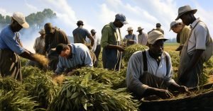 Caribbean farmers working in sustainable sourcing harvesting natural ingredients.